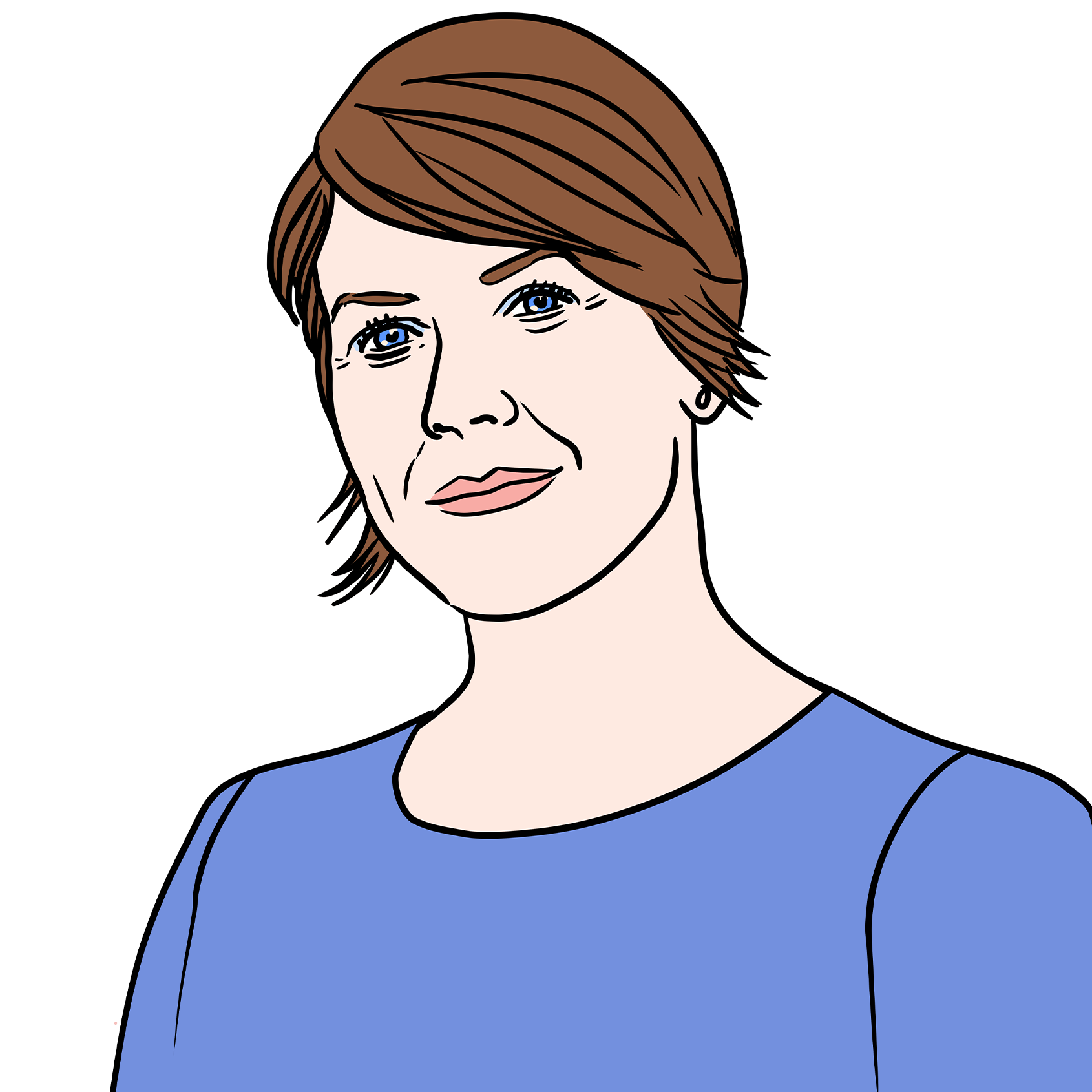 Illustration 6: Portrait einer circa 40-jährigen Frau mit glatten braunen Haaren.