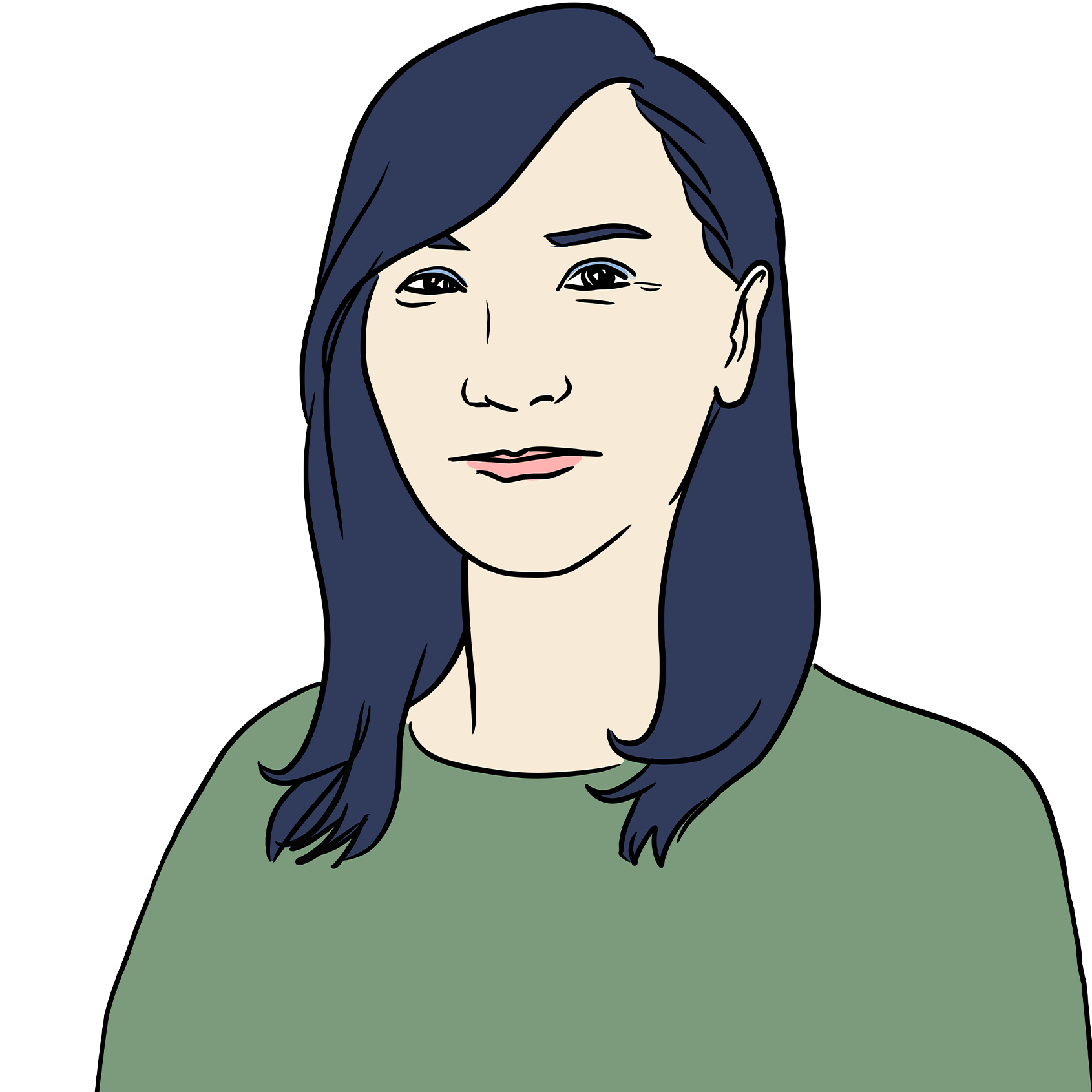 Illustration 8: Portrait einer circa 30-jährigen Frau mit langen schwarzen Haaren.