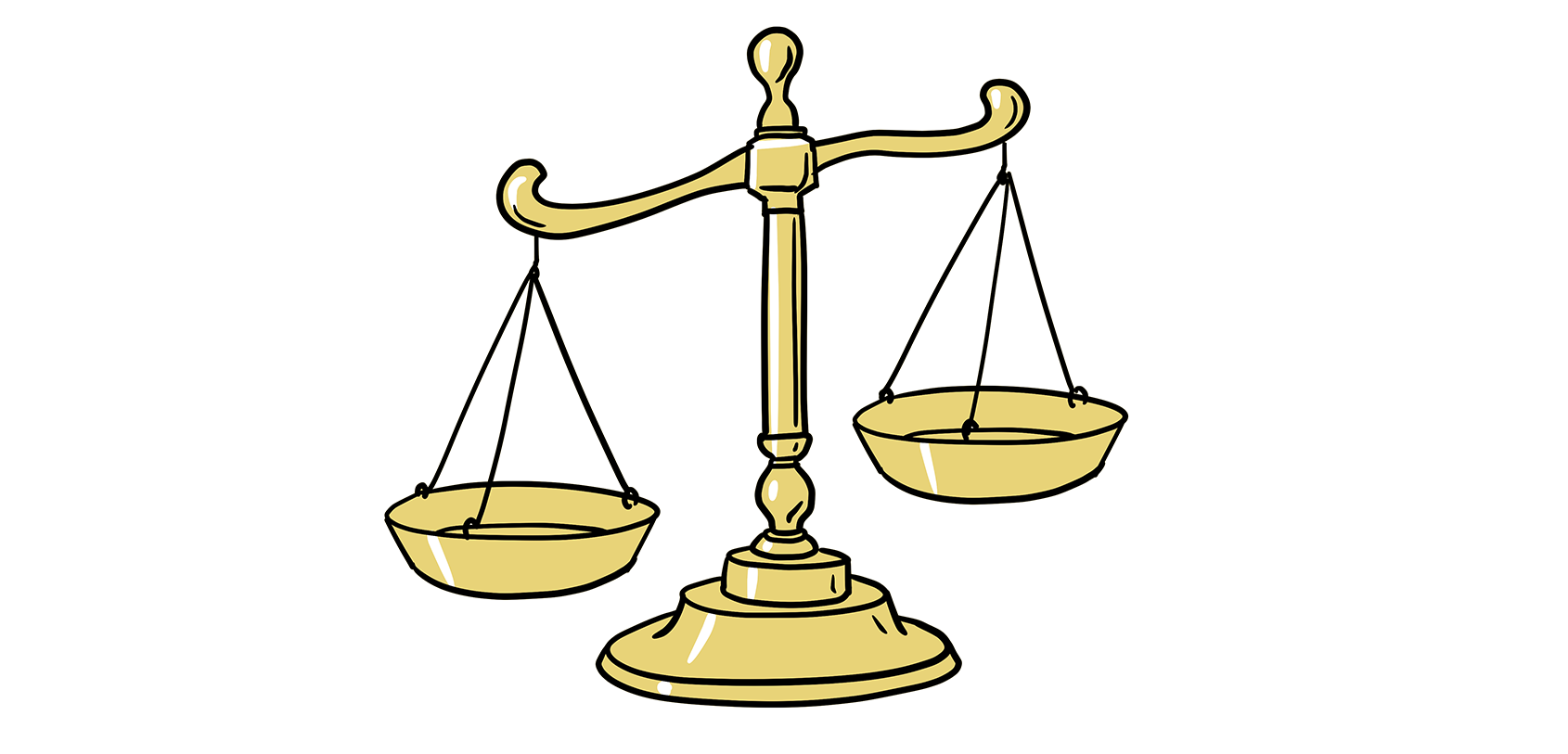Illustration einer Waage mit zwei hängenden Waagschalen.
