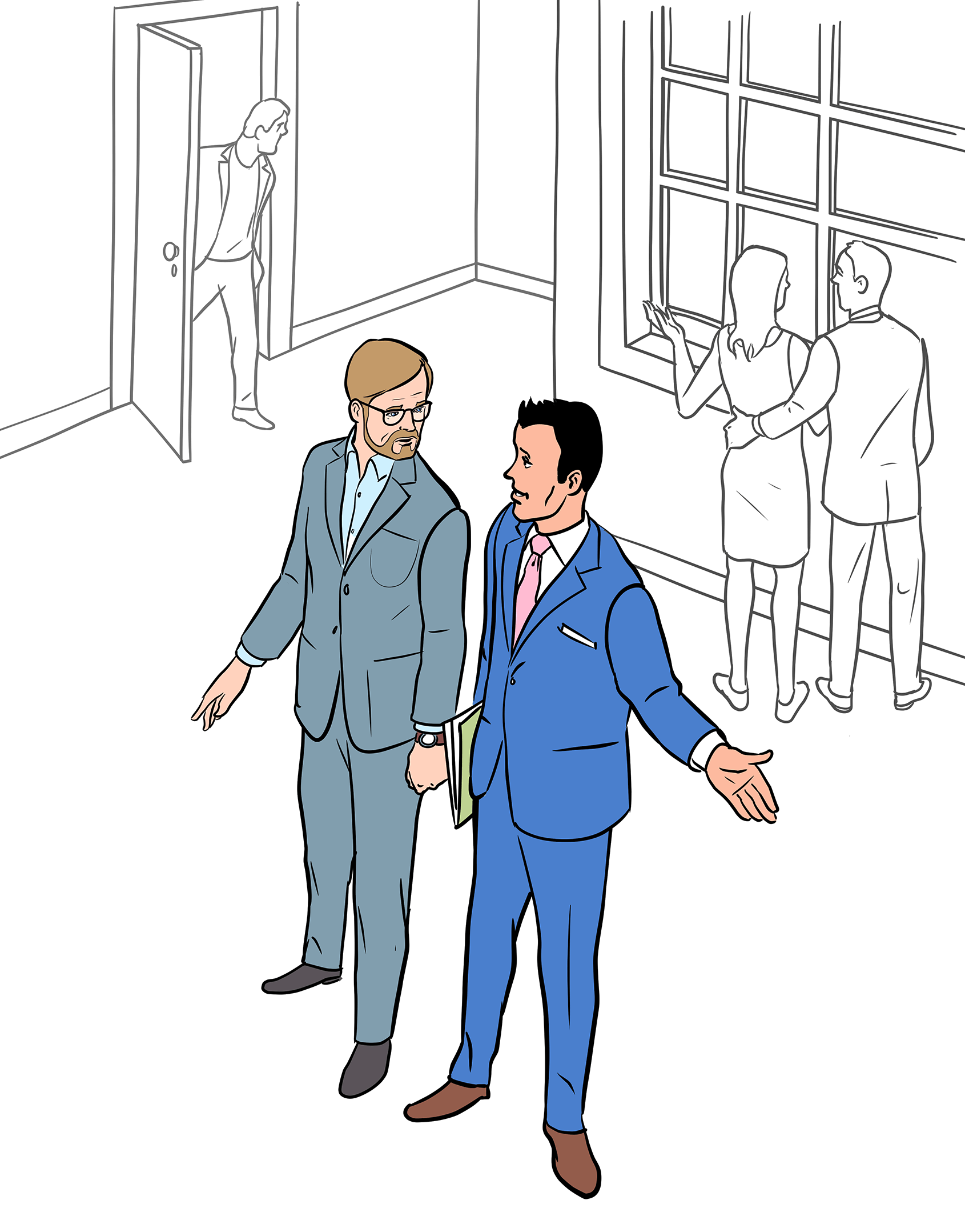 Stephan Peters bei einer Wohnungsbesichtigung im Gespräch mit einem Markler.