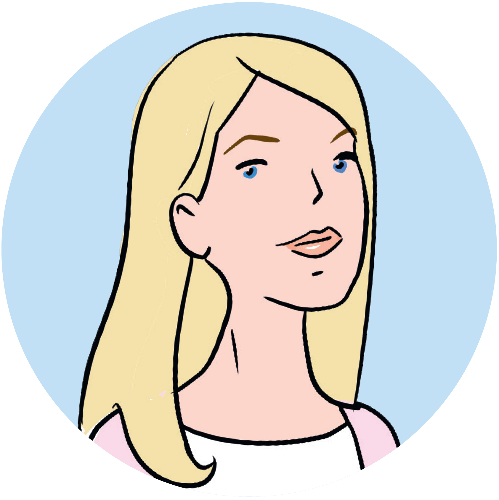 Illustration:  Portrait von Arjona. Eine Frau mit langem blondem Haar, circa 25 Jahre.